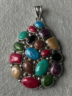Vintage Statement Large Heavy Pendant (only) Necklace Enamel Stunning